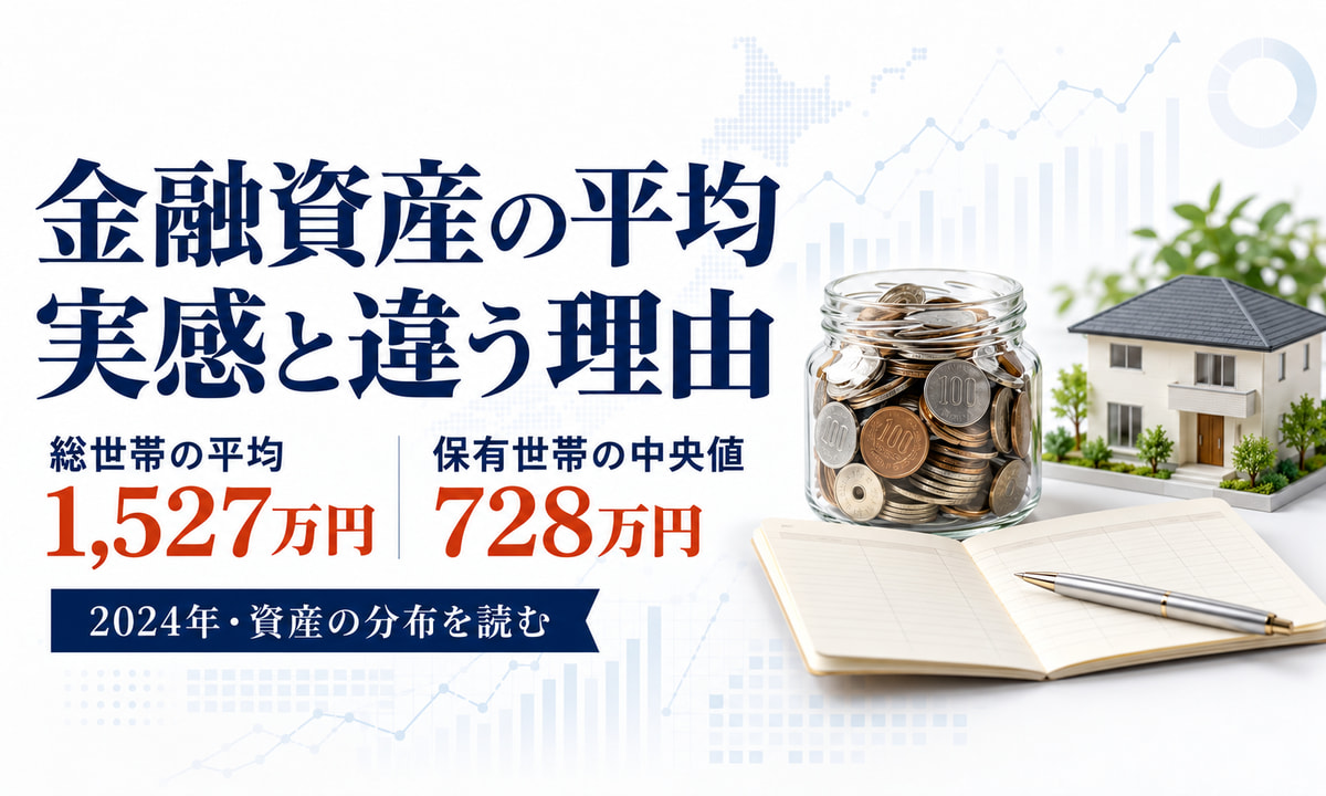 金融資産の平均値と中央値、年齢別資産を比較する図表