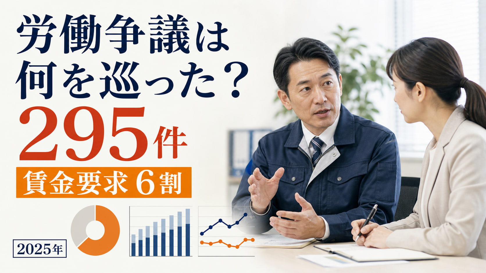 2025年の労働争議件数と産業別の参加人員を示す図表