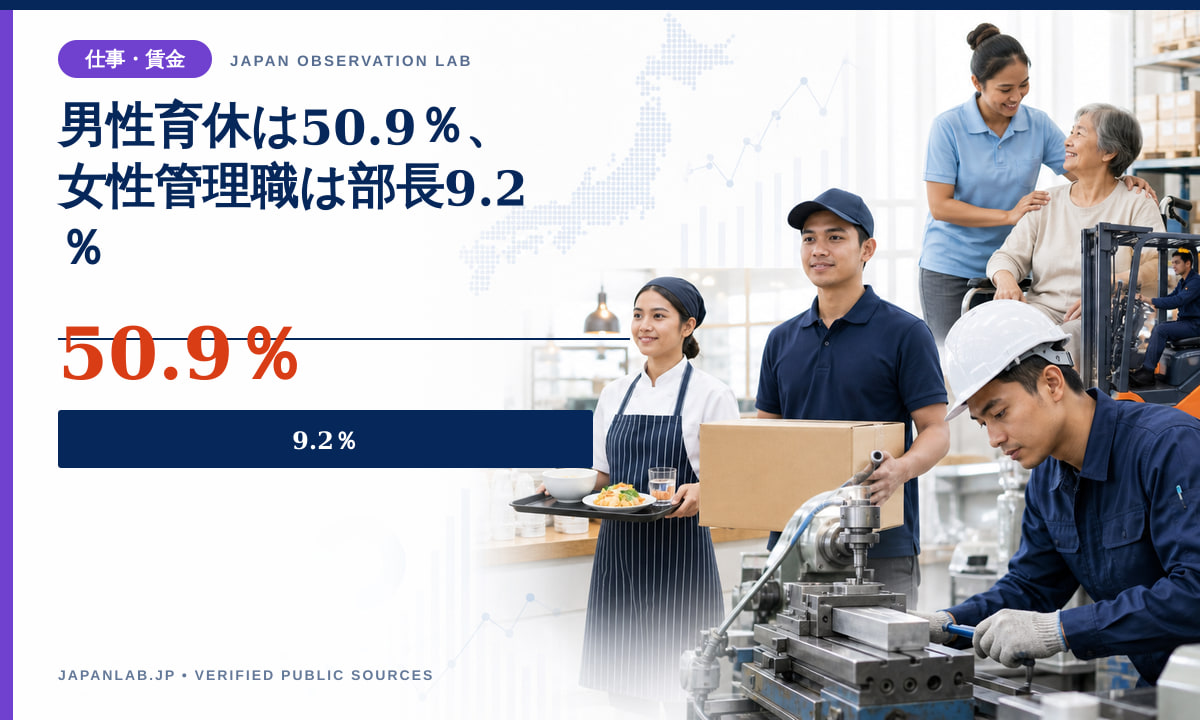 育児休業取得率と女性管理職比率の比較