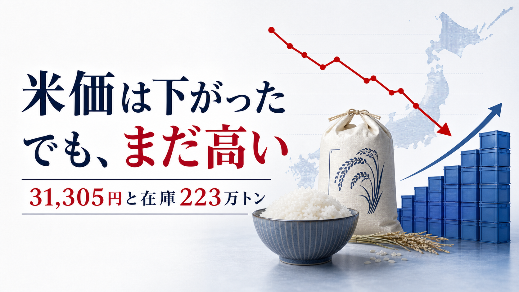 米価は下がり始めたのに、なぜまだ高い？31,305円と在庫223万トン